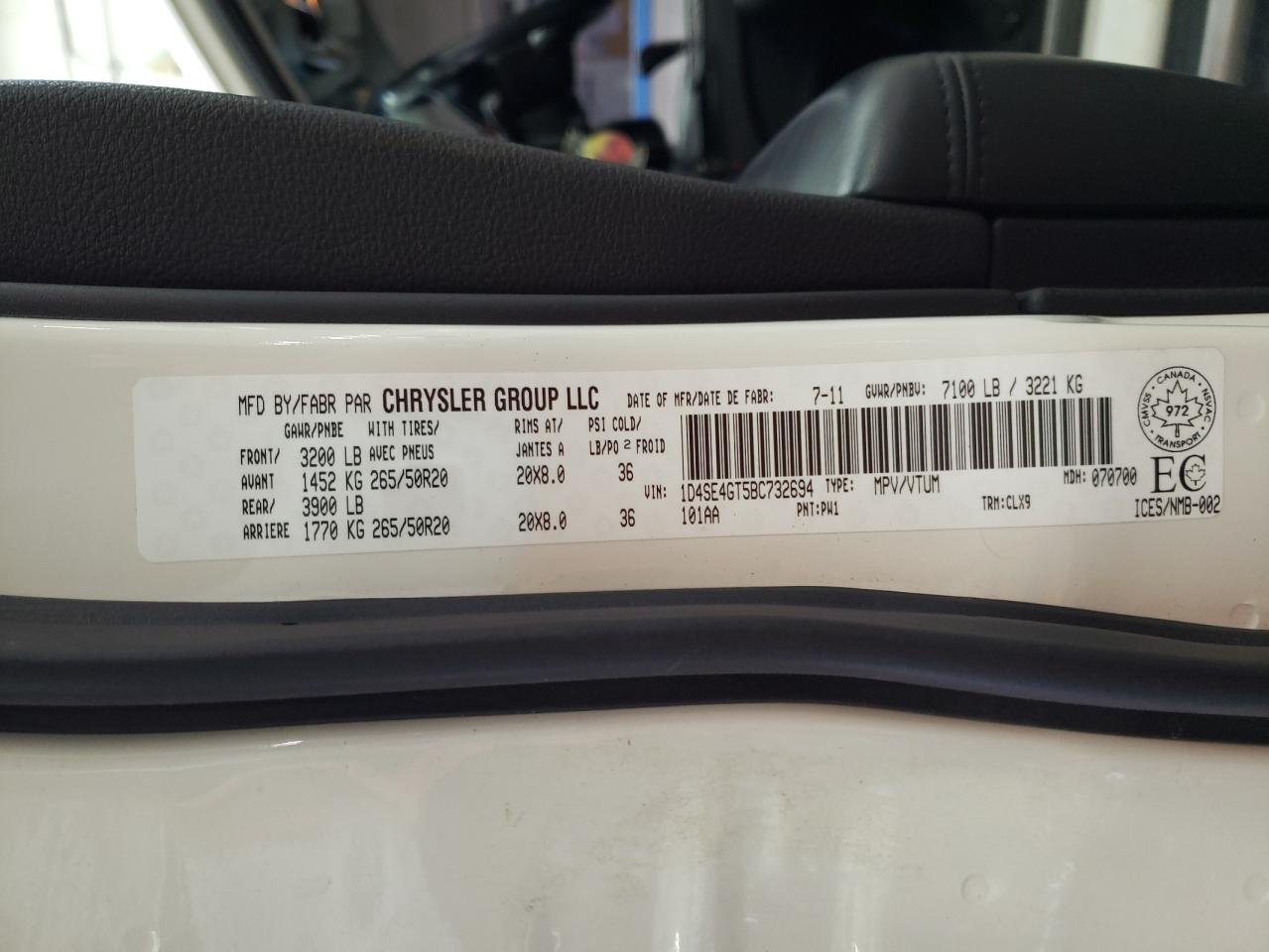 Photo 10 from auction – 2011 DODGE DURANGO CR with VIN 1D4SE4GT5BC732694