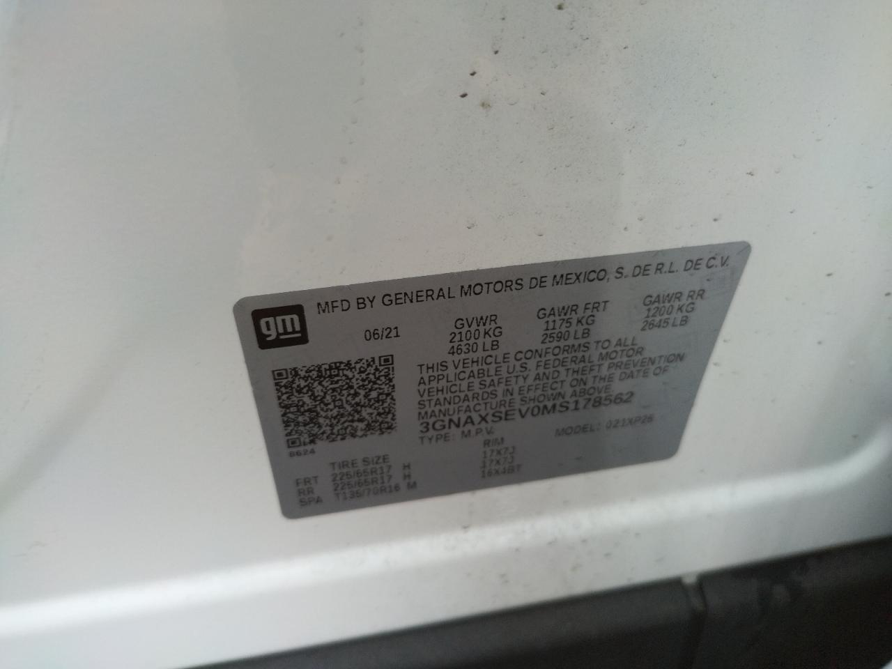 Photo 10 from auction – 2021 CHEVROLET EQUINOX LS with VIN 3GNAXSEV0MS178562
