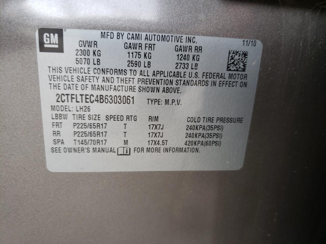 Photo 10 from auction – 2011 GMC TERRAIN SL with VIN 2CTFLTEC4B6303061