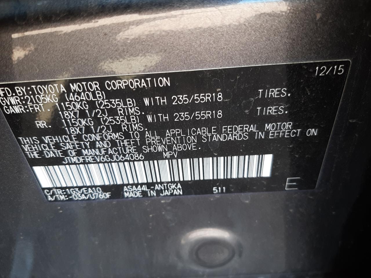Photo 10 from auction – 2016 TOYOTA RAV4 LIMIT with VIN JTMDFREV6GJ064086