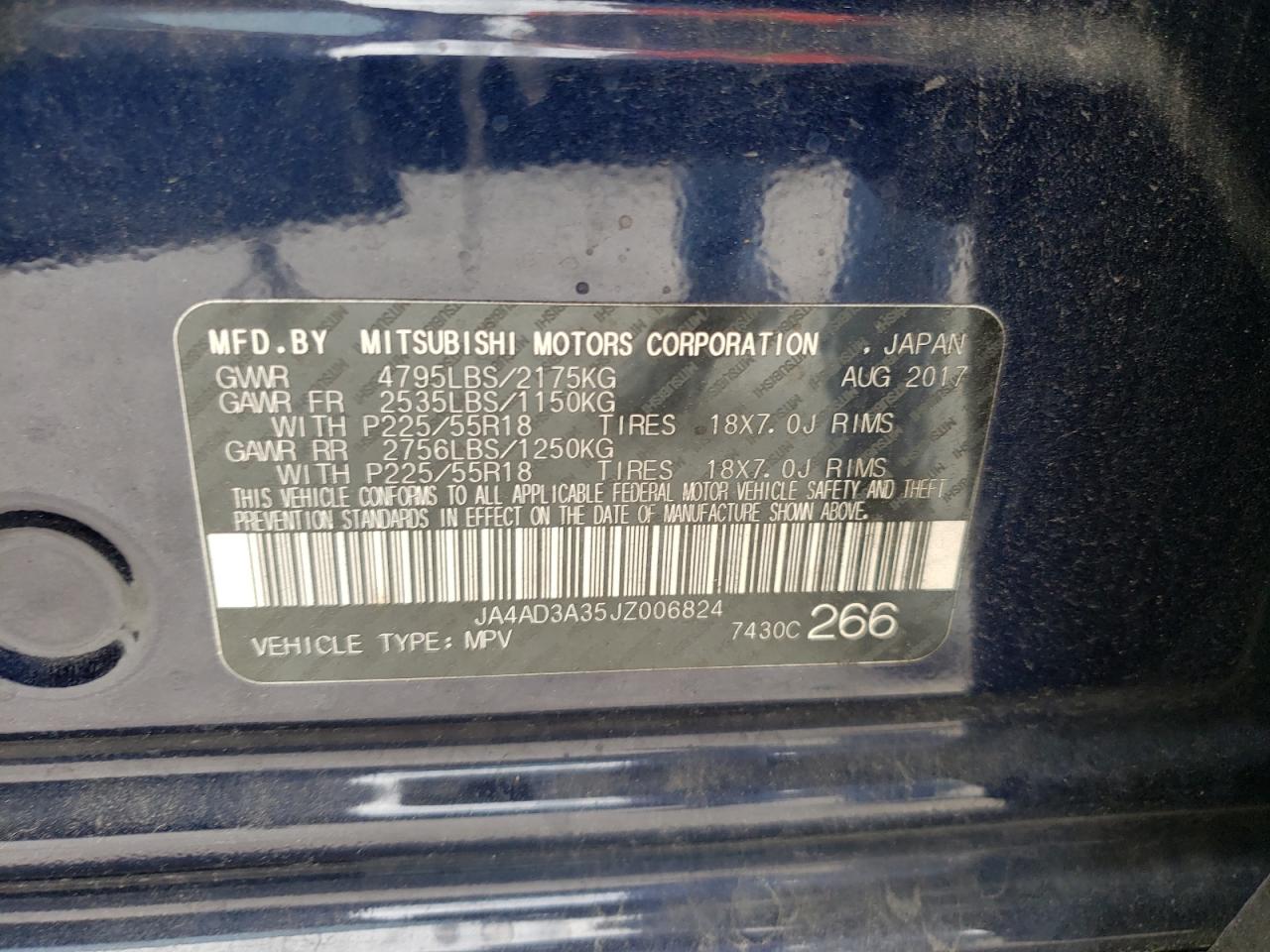 Photo 10 from auction – 2018 MITSUBISHI OUTLANDER with VIN JA4AD3A35JZ006824