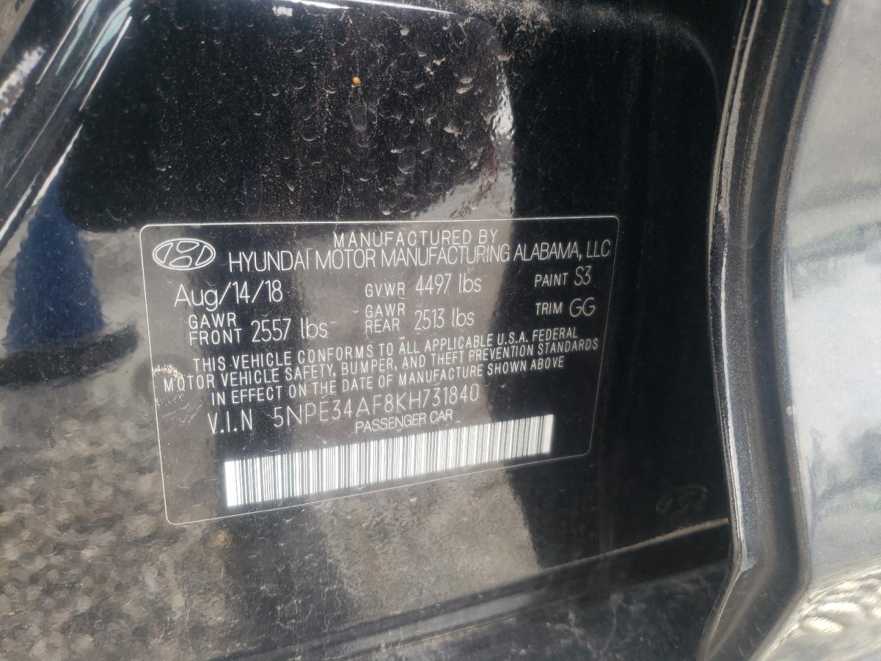 Photo 10 from auction – 2019 HYUNDAI SONATA LIM with VIN 5NPE34AF8KH731840