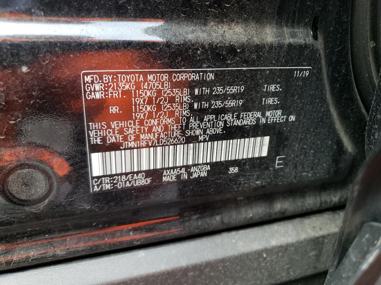 Photo 10 from auction – 2020 TOYOTA RAV4 LIMIT with VIN JTMN1RFV7LD526620