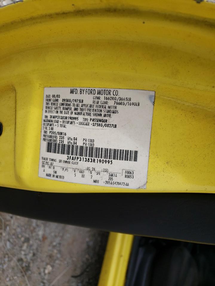 Photo 10 from auction – 2003 FORD FOCUS ZX3 with VIN 3FAFP31383R190995
