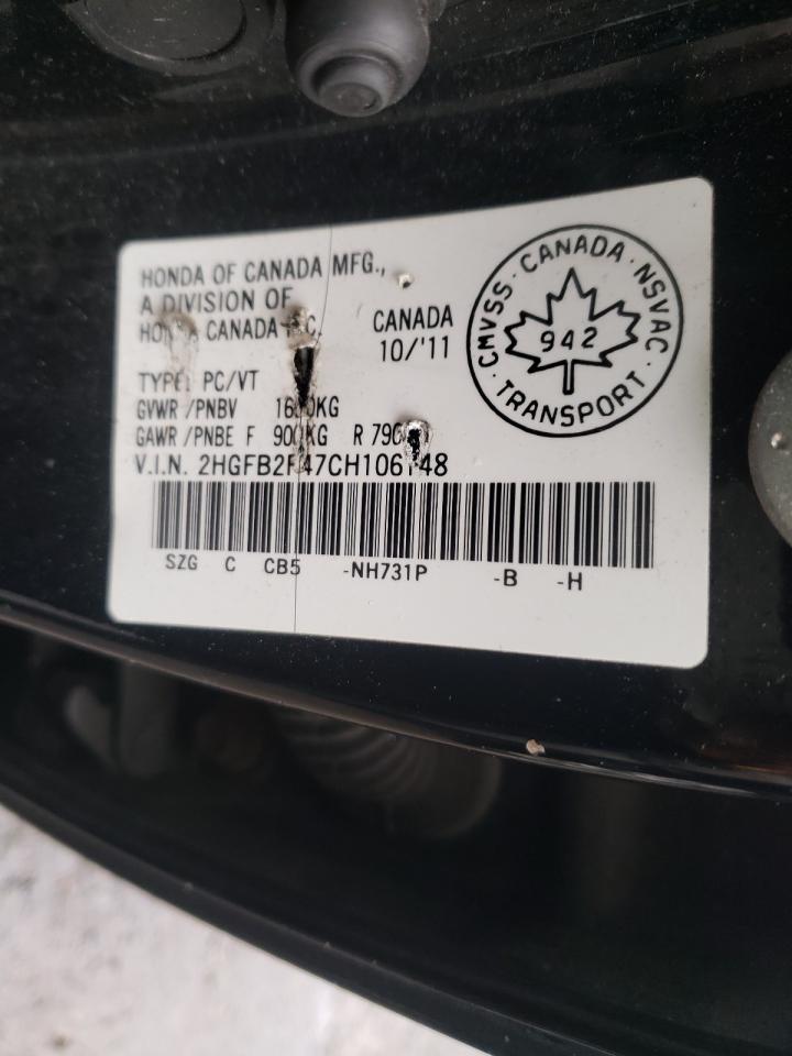 Photo 10 from auction – 2012 HONDA CIVIC LX with VIN 2HGFB2F47CH106148