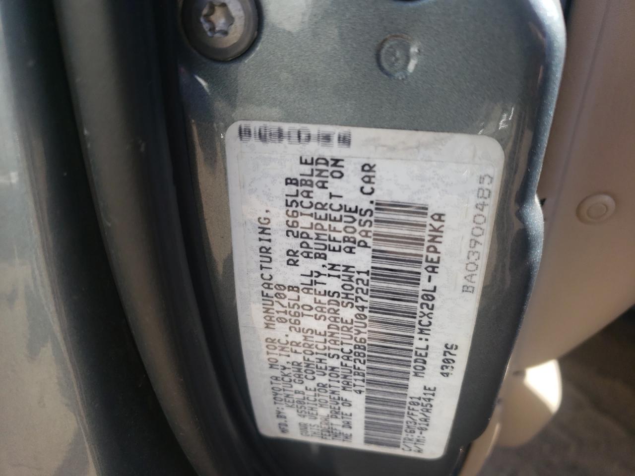 Photo 10 from auction – 2000 TOYOTA AVALON XL with VIN 4T1BF28B6YU047221