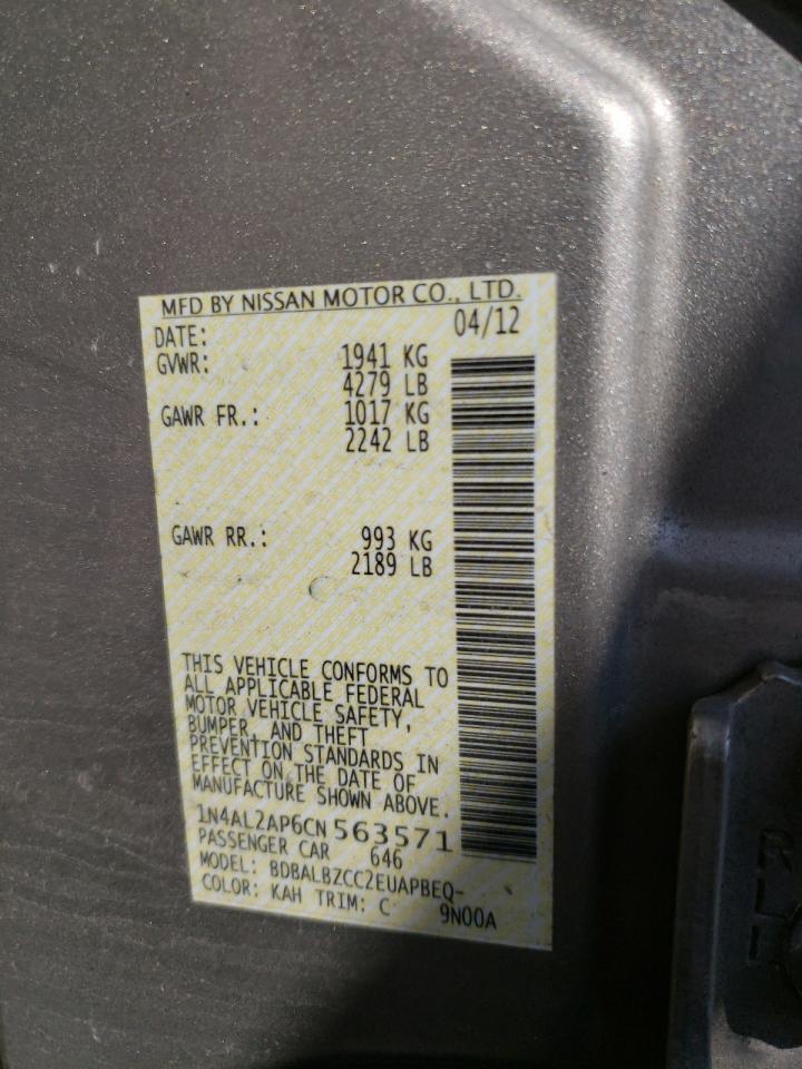 Photo 10 from auction – 2012 NISSAN ALTIMA with VIN 1N4AL2AP6CN563571
