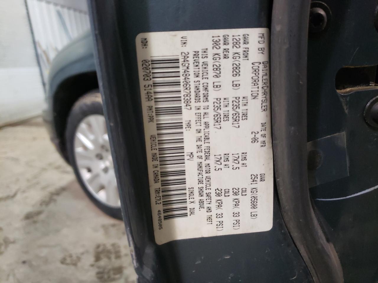 Photo 10 from auction – 2006 CHRYSLER PACIFICA with VIN 2A4GM48406R783847