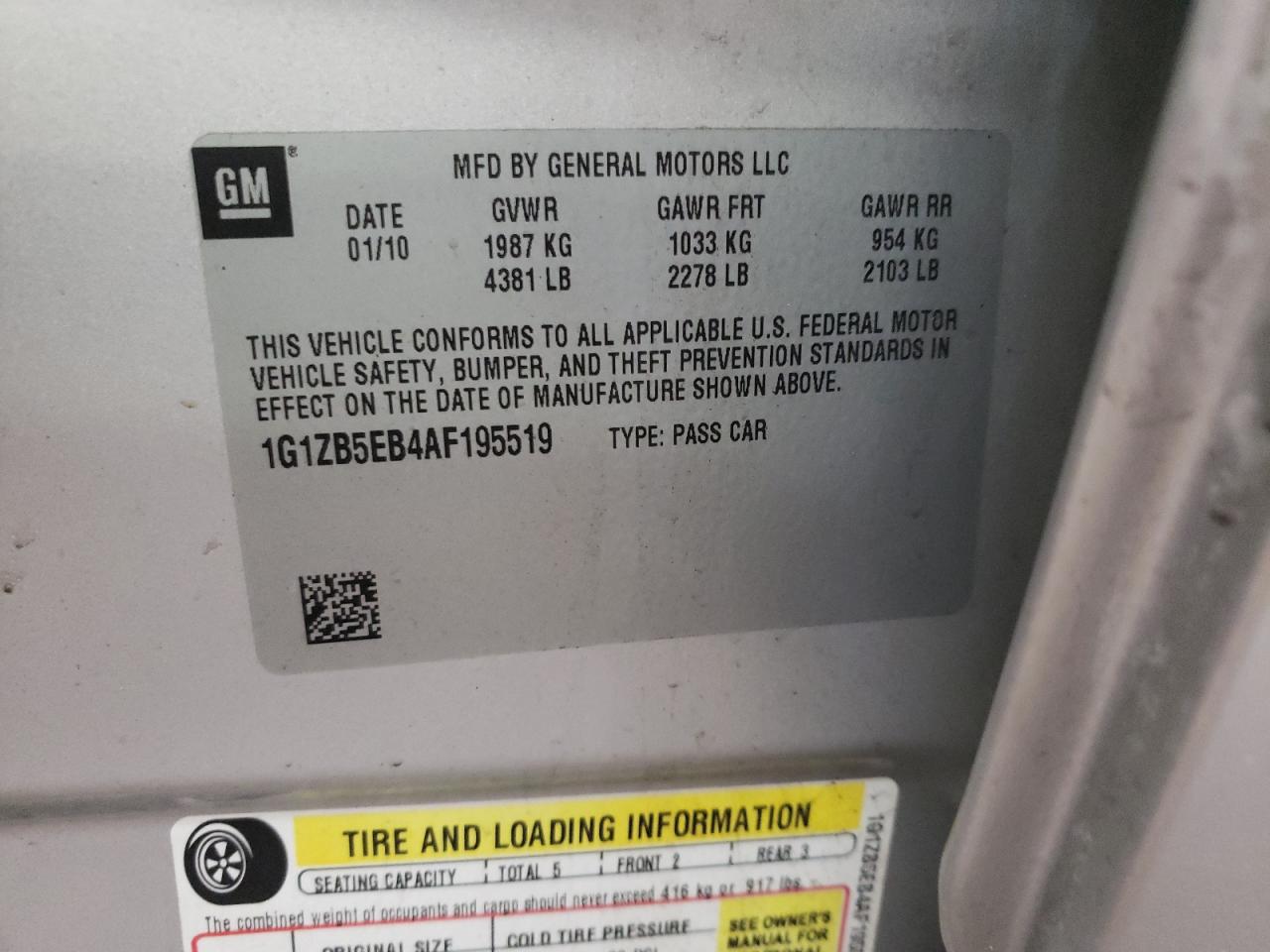 Photo 10 from auction – 2010 CHEVROLET MALIBU LS with VIN 1G1ZB5EB4AF195519