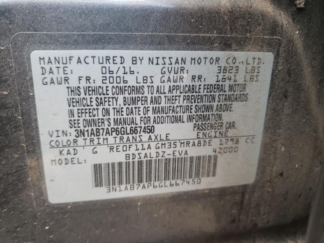 Photo 10 from auction – 2016 NISSAN SENTRA S with VIN 3N1AB7AP6GL667450