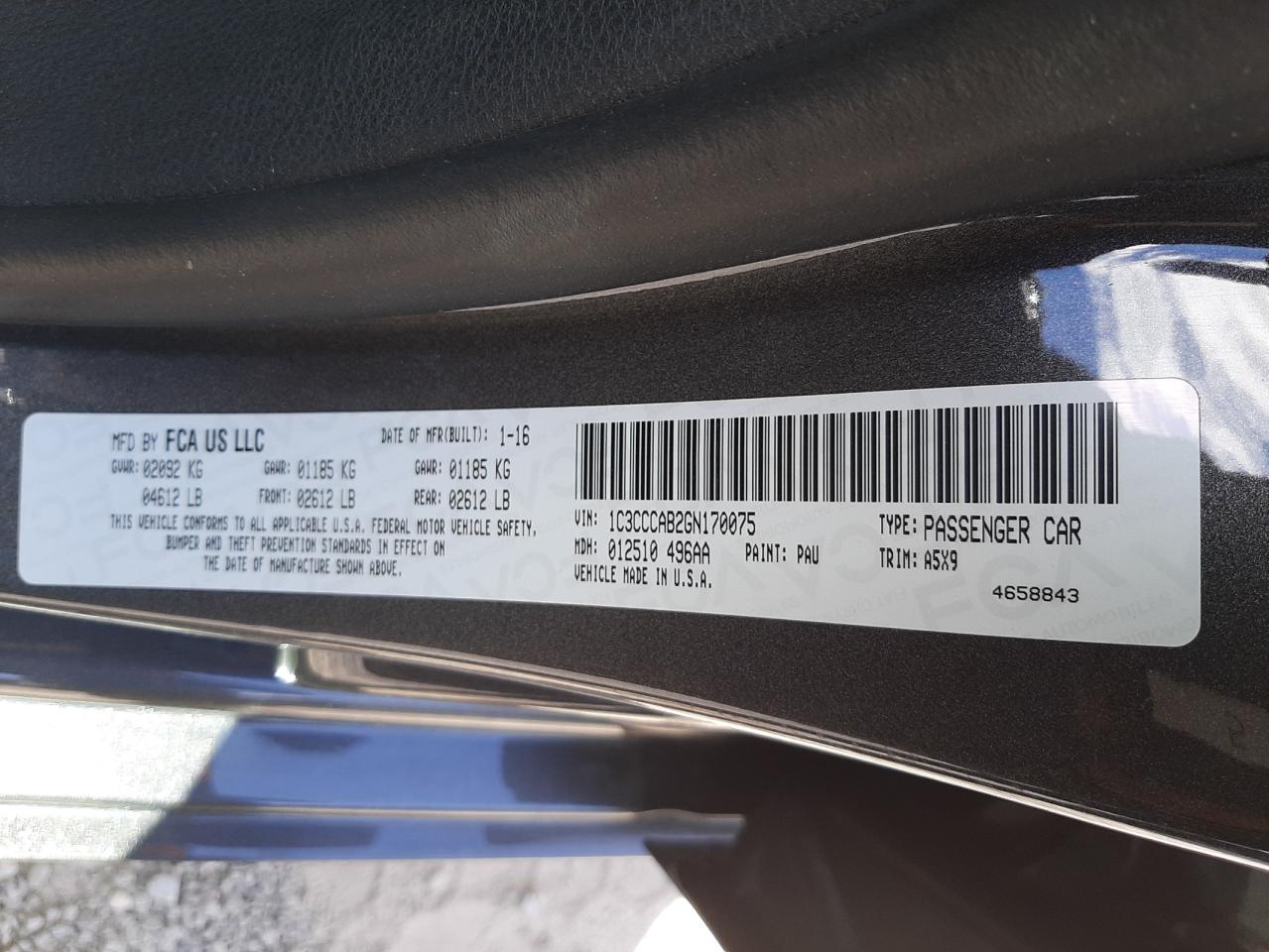 Photo 10 from auction – 2016 CHRYSLER 200 LIMITE with VIN 1C3CCCAB2GN170075