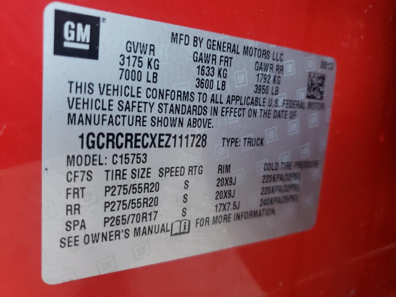 Photo 10 from auction – 2014 CHEVROLET SILVERADO with VIN 1GCRCRECXEZ111728