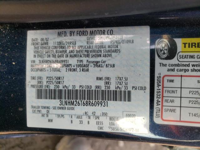 Photo 10 from auction – 2008 LINCOLN MKZ with VIN 3LNHM26T68R609931