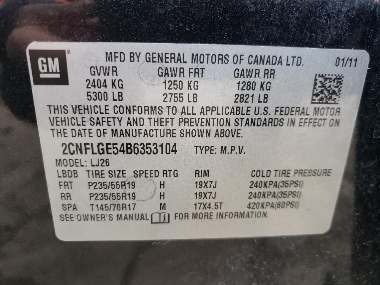 Photo 10 from auction – 2011 CHEVROLET EQUINOX LT with VIN 2CNFLGE54B6353104
