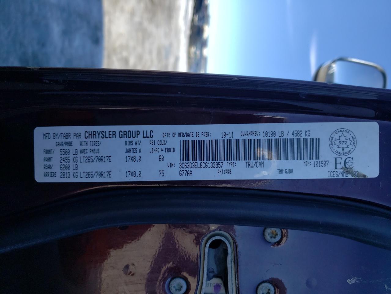 Photo 10 from auction – 2012 DODGE RAM 3500 L with VIN 3C63D3EL8CG133957