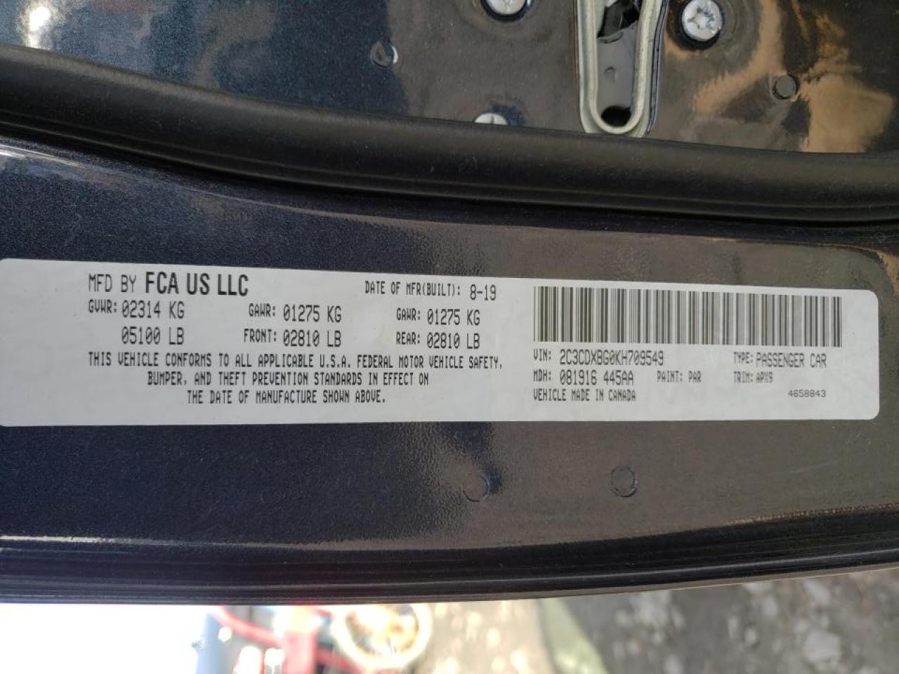 Photo 10 from auction – 2019 DODGE CHARGER SX with VIN 2C3CDXBG0KH709549