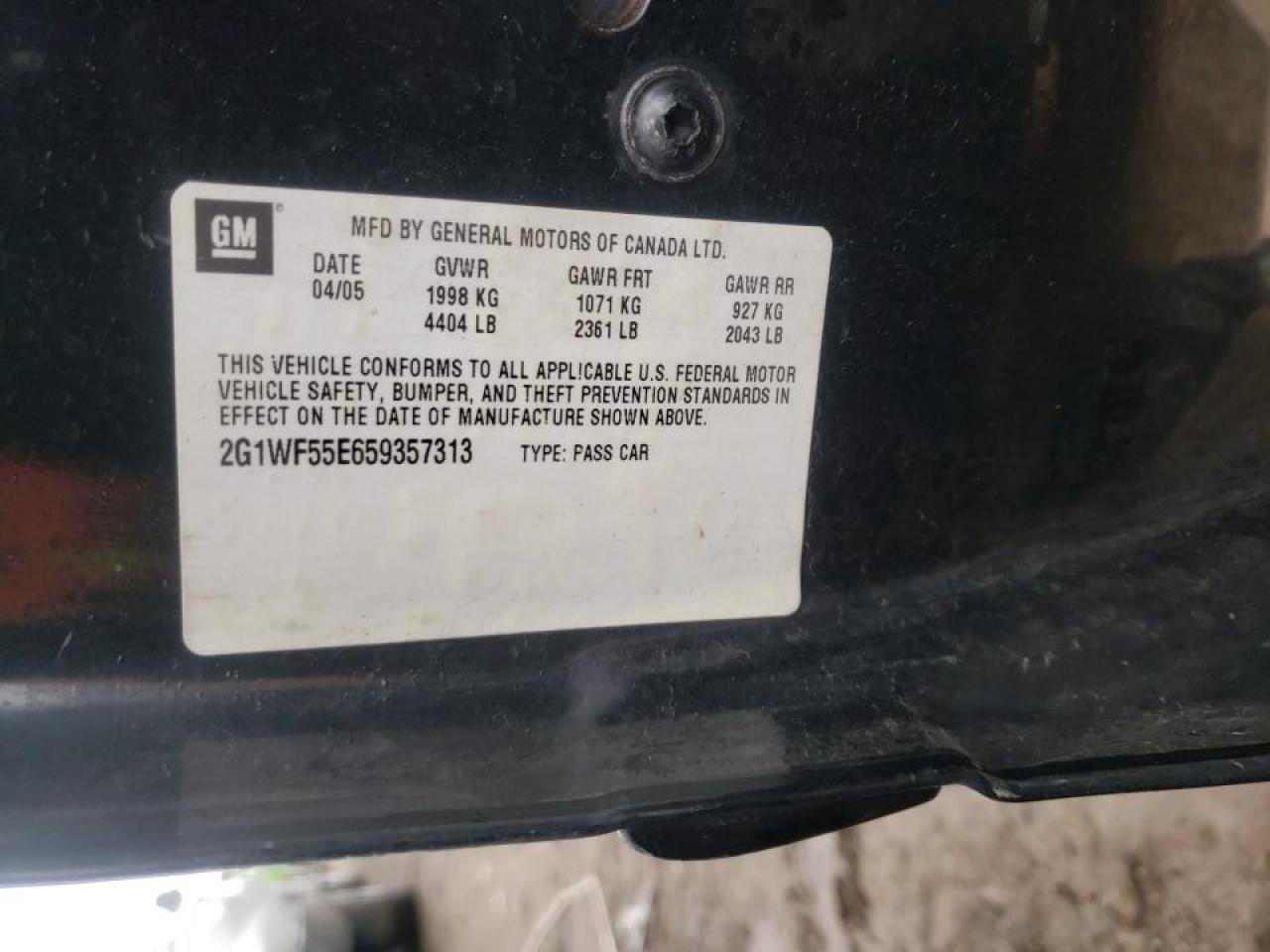 Photo 10 from auction – 2005 CHEVROLET IMPALA with VIN 2G1WF55E659357313