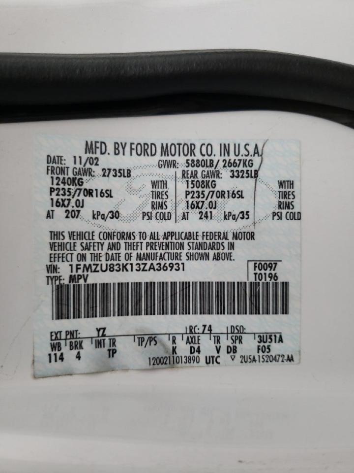 Foto 10 de la subasta – 2003 FORD EXPLORER X con VIN 1FMZU83K13ZA36931