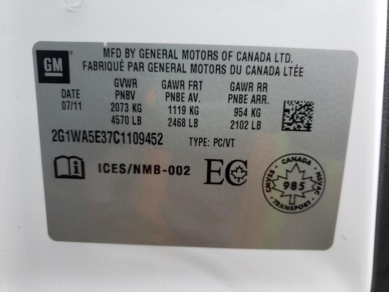 Photo 10 from auction – 2012 CHEVROLET IMPALA LS with VIN 2G1WA5E37C1109452