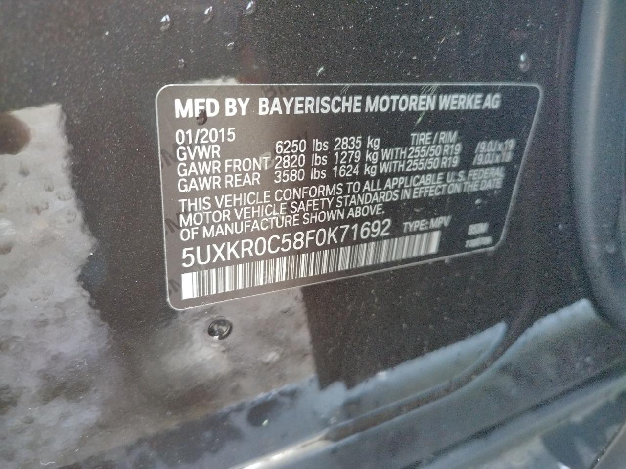 Photo 10 from auction – 2015 BMW X5 XDRIVE3 with VIN 5UXKR0C58F0K71692