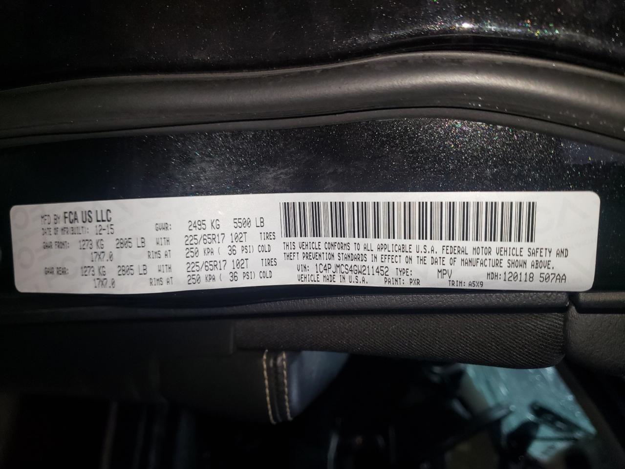 Photo 10 from auction – 2016 JEEP CHEROKEE L with VIN 1C4PJMCS4GW211452
