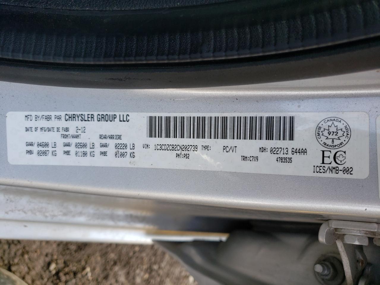 Photo 10 from auction – 2012 DODGE AVENGER SX with VIN 1C3CDZCB2CN202739