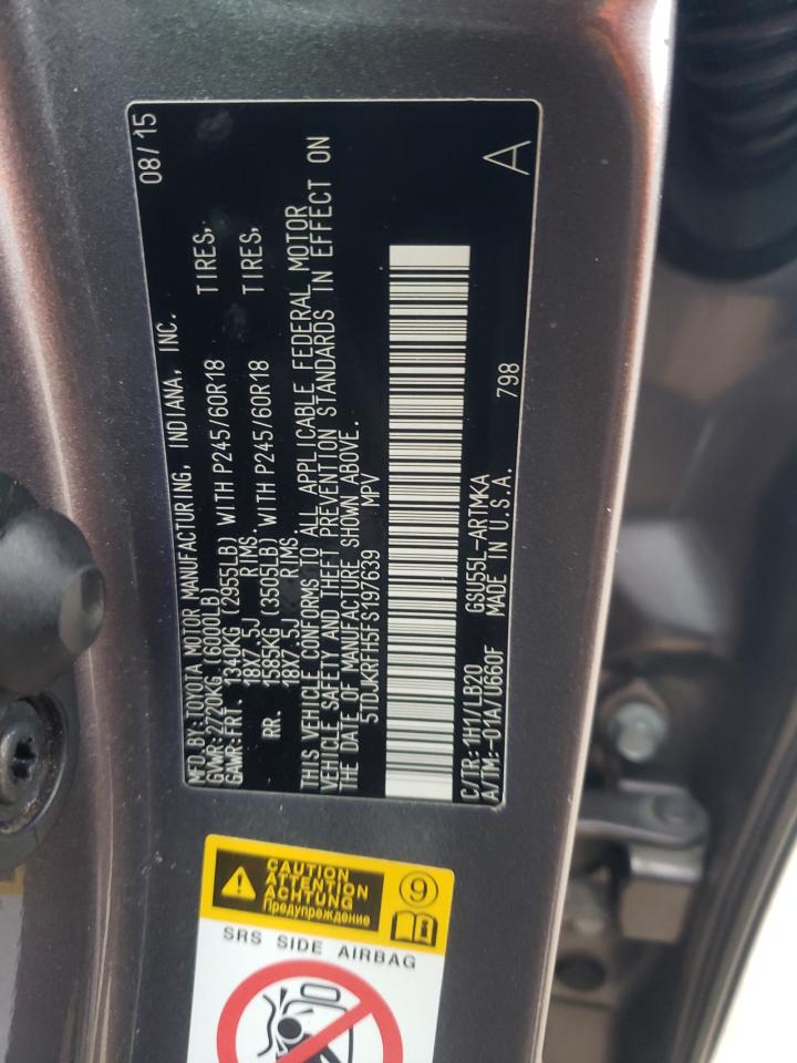 Photo 10 from auction – 2015 TOYOTA HIGHLANDER with VIN 5TDJKRFH5FS197639