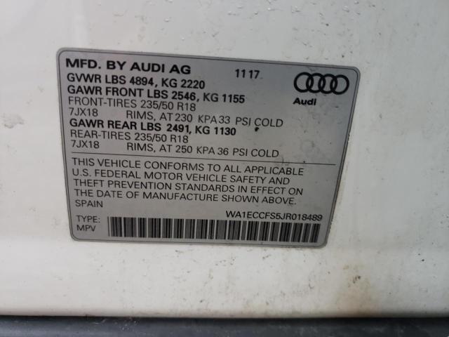 Photo 10 from auction – 2018 AUDI Q3 PREMIUM with VIN WA1ECCFS5JR018489
