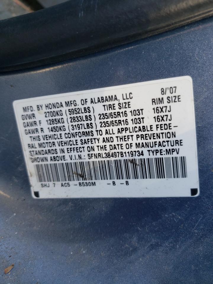 Photo 10 from auction – 2007 HONDA ODYSSEY EX with VIN 5FNRL38497B119734