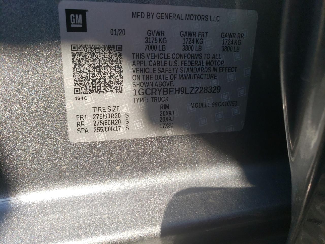 Photo 10 from auction – 2020 CHEVROLET SILVERADO with VIN 1GCRYBEH9LZ228329