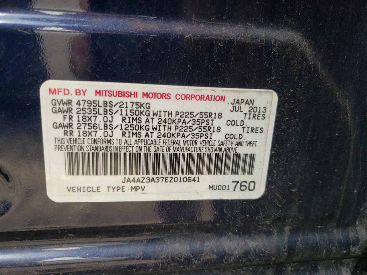 Photo 10 from auction – 2014 MITSUBISHI OUTLANDER with VIN JA4AZ3A37EZ010641
