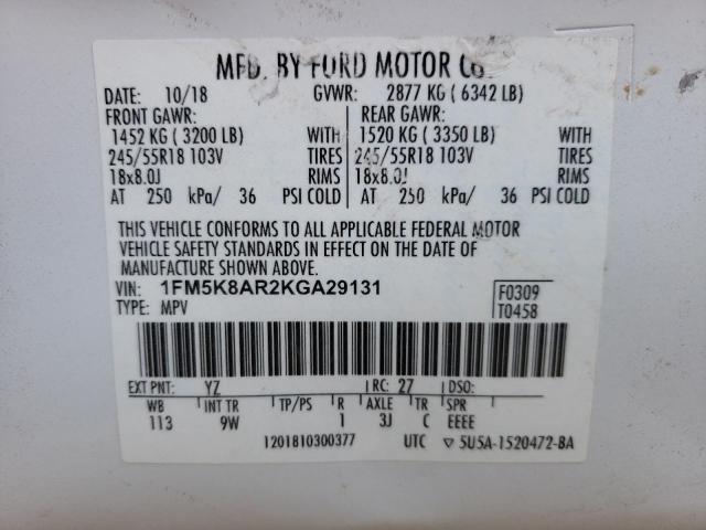 FORD EXPLORER P 2019 with VIN 1FM5K8AR2KGA29131 - Photo from auction