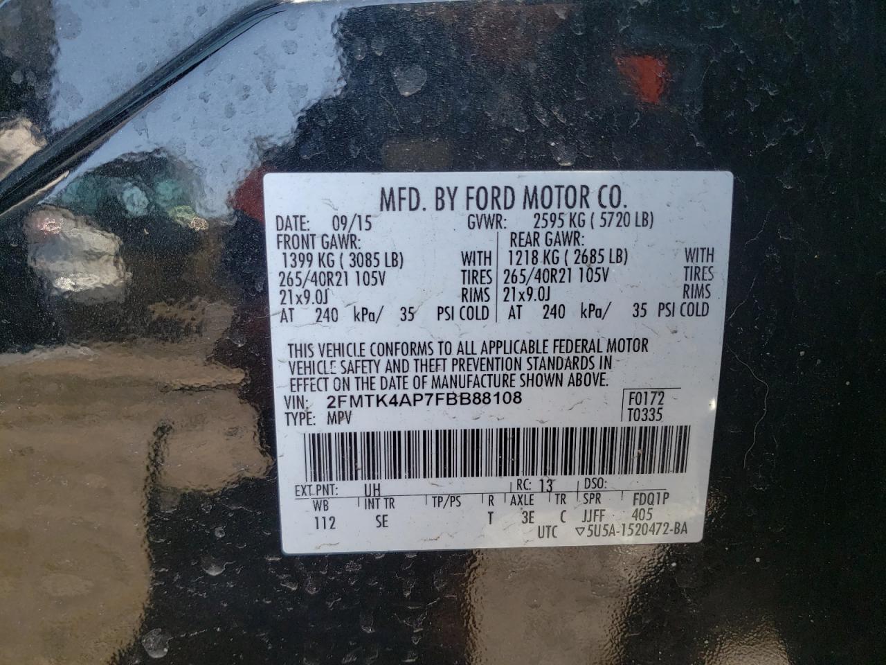 Photo 10 from auction – 2015 FORD EDGE SPORT with VIN 2FMTK4AP7FBB88108