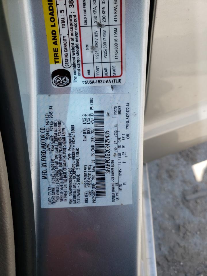 Photo 10 from auction – 2012 FORD FUSION SEL with VIN 3FAHP0JG2CR429435