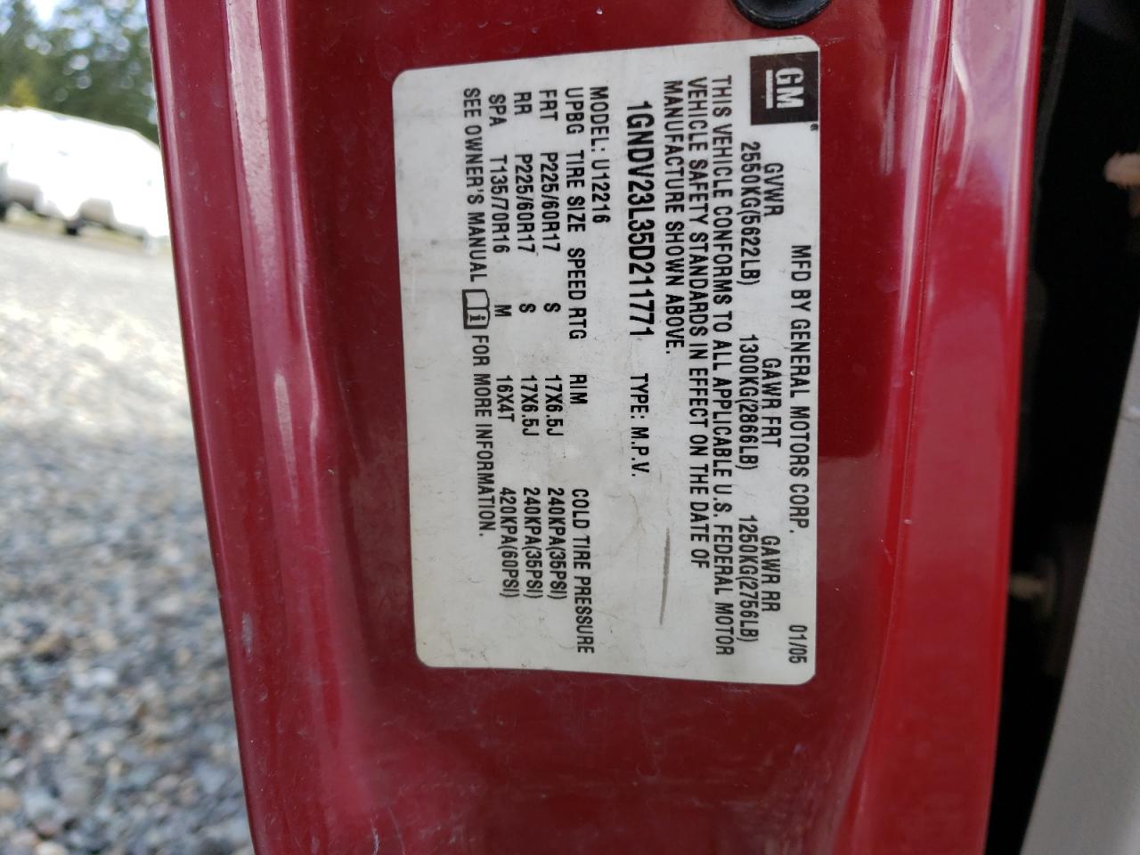 Photo 10 from auction – 2005 CHEVROLET UPLANDER L with VIN 1GNDV23L35D211771
