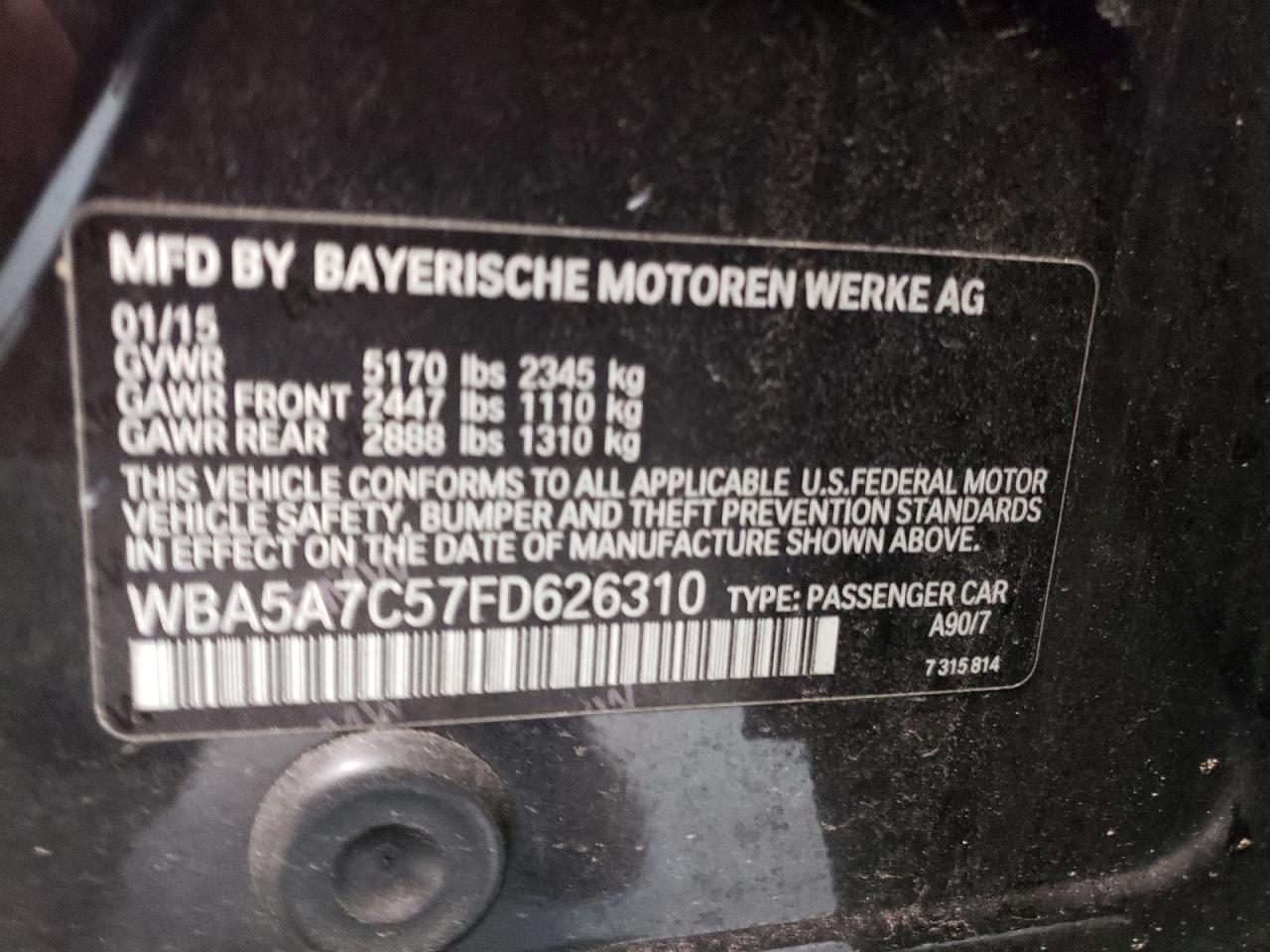 Photo 10 from auction – 2015 BMW 528 XI with VIN WBA5A7C57FD626310