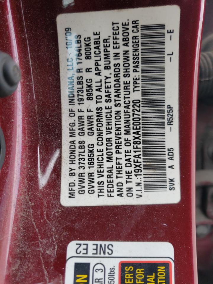 Photo 10 from auction – 2010 HONDA CIVIC EX with VIN 19XFA1F8XAE007220