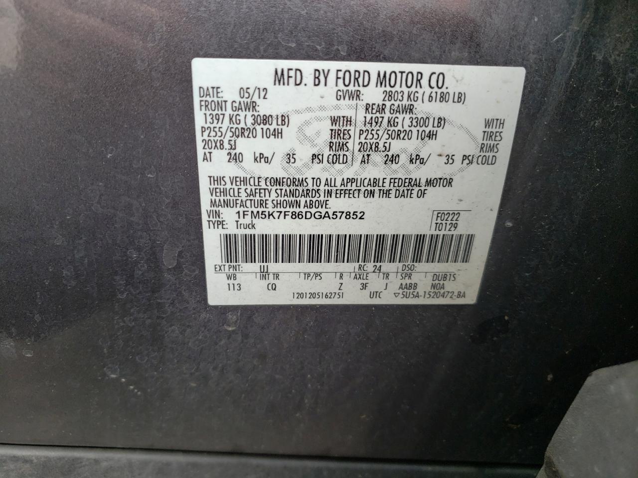 Photo 10 from auction – 2013 FORD EXPLORER L with VIN 1FM5K7F86DGA57852