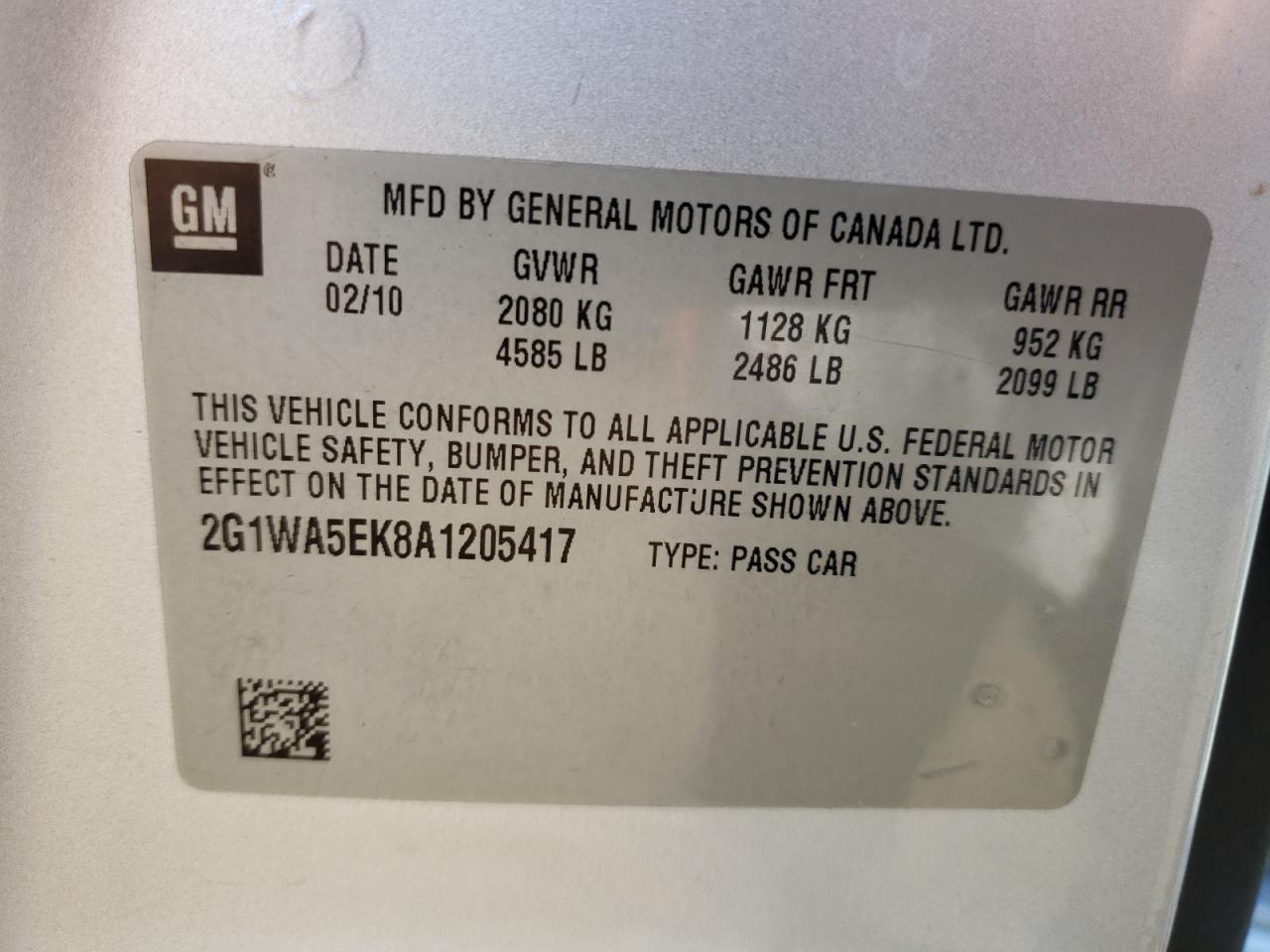 Photo 10 from auction – 2010 CHEVROLET IMPALA LS with VIN 2G1WA5EK8A1205417