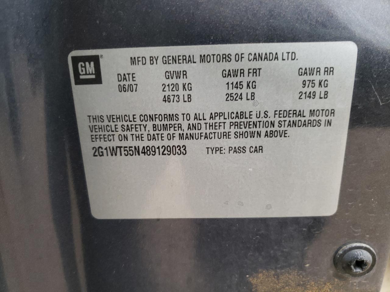 Photo 10 from auction – 2008 CHEVROLET IMPALA LT with VIN 2G1WT55N489129033
