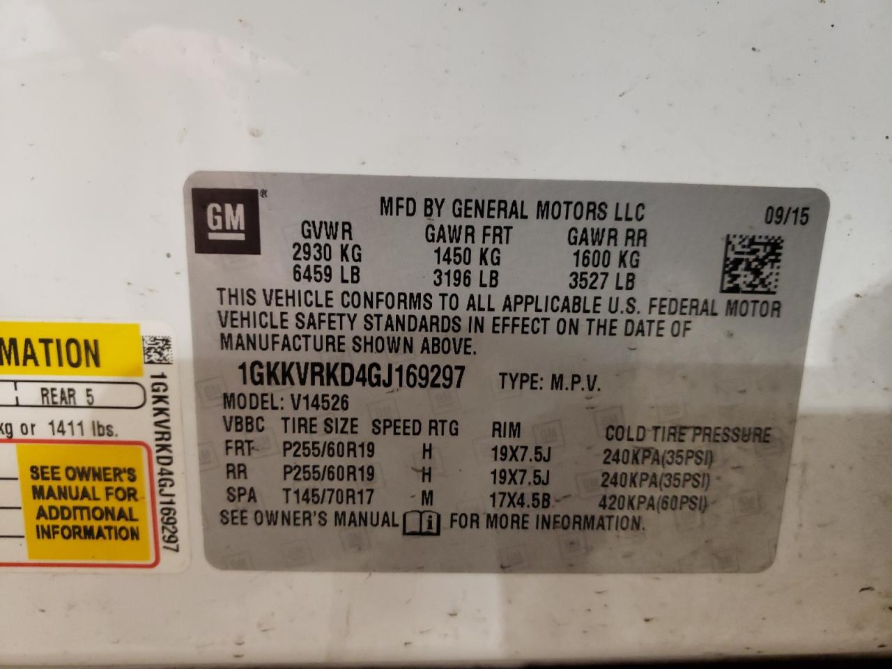 Photo 10 from auction – 2016 GMC ACADIA SLT with VIN 1GKKVRKD4GJ169297