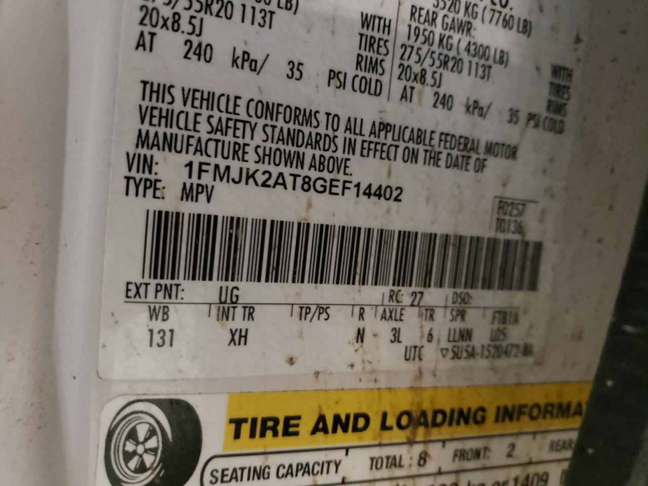 Photo 10 from auction – 2016 FORD EXPEDITION with VIN 1FMJK2AT8GEF14402