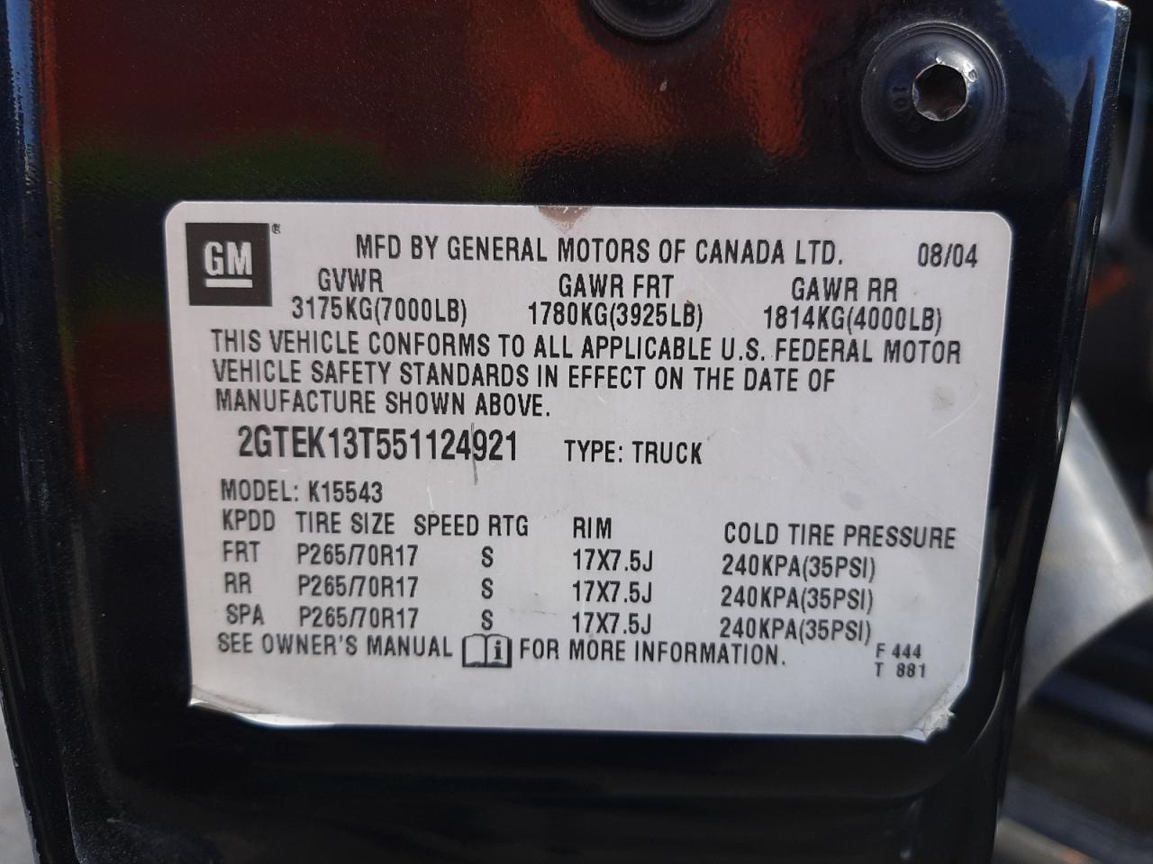 Photo 10 from auction – 2005 GMC NEW SIERRA with VIN 2GTEK13T551124921