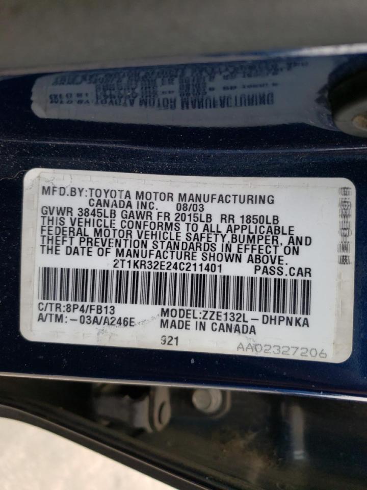 Photo 10 from auction – 2004 TOYOTA COROLLA MA with VIN 2T1KR32E24C211401