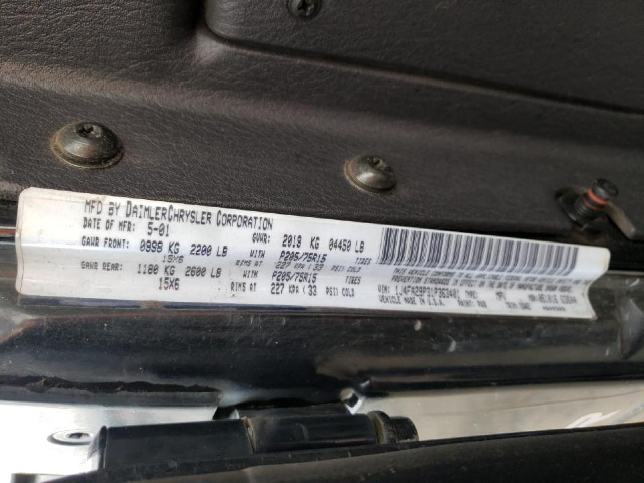 Photo 10 from auction – 2001 JEEP WRANGLER / with VIN 1J4FA29P31P363401