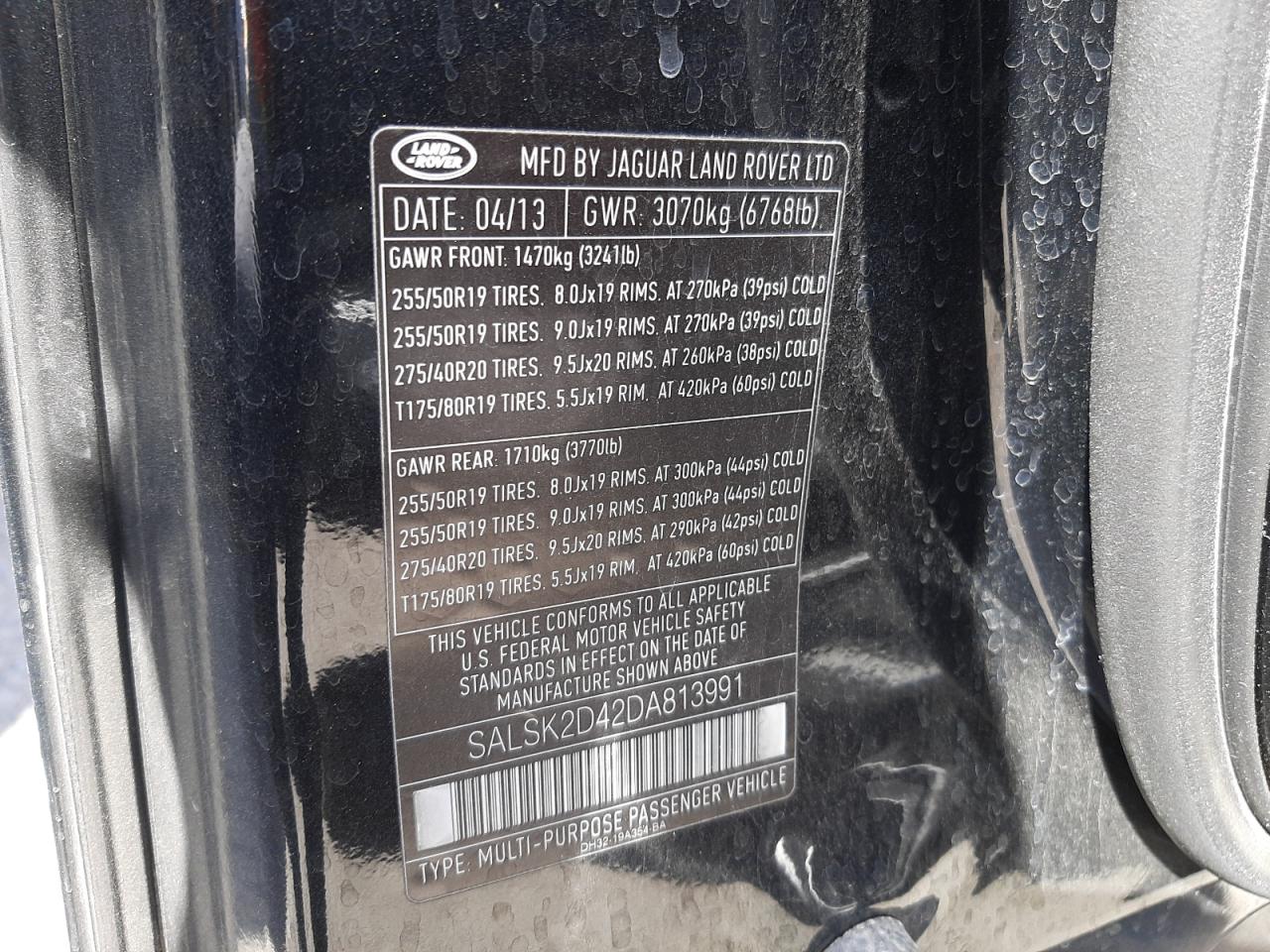 Photo 10 from auction – 2013 LAND ROVER RANGE ROVE with VIN SALSK2D42DA813991