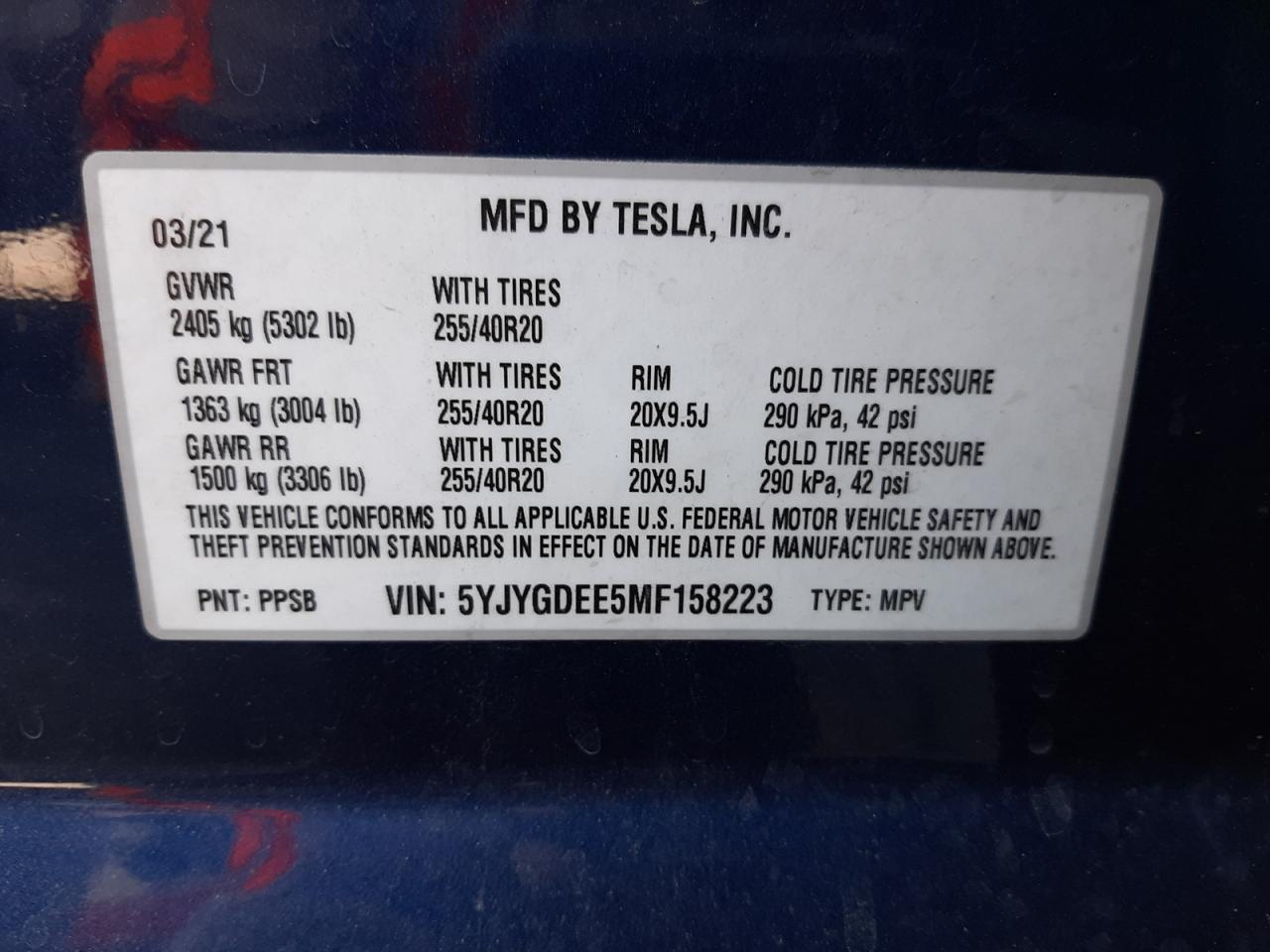 Foto 10 de la subasta – 2021 TESLA MODEL Y con VIN 5YJYGDEE5MF158223