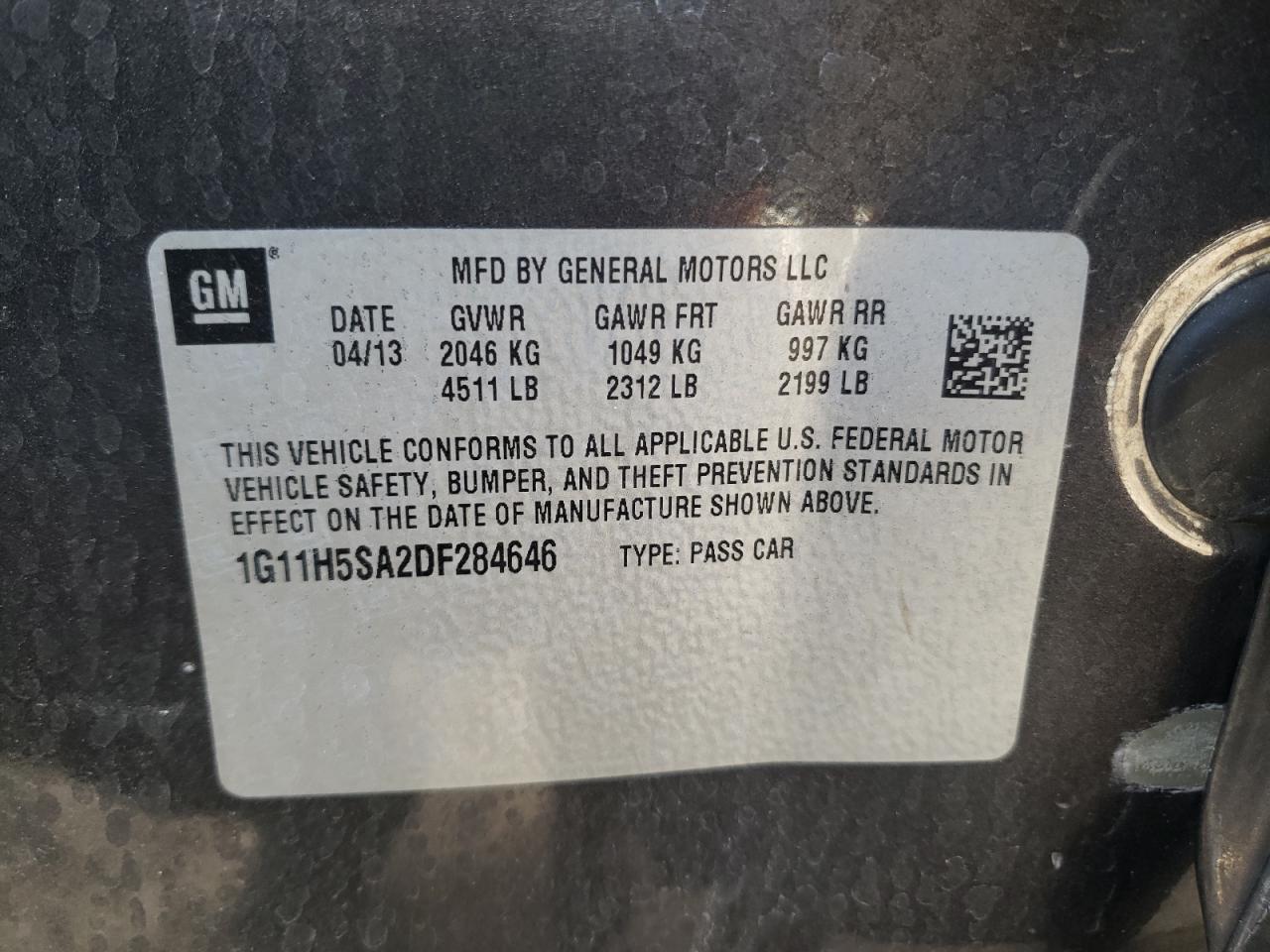 Photo 10 from auction – 2013 CHEVROLET MALIBU LTZ with VIN 1G11H5SA2DF284646
