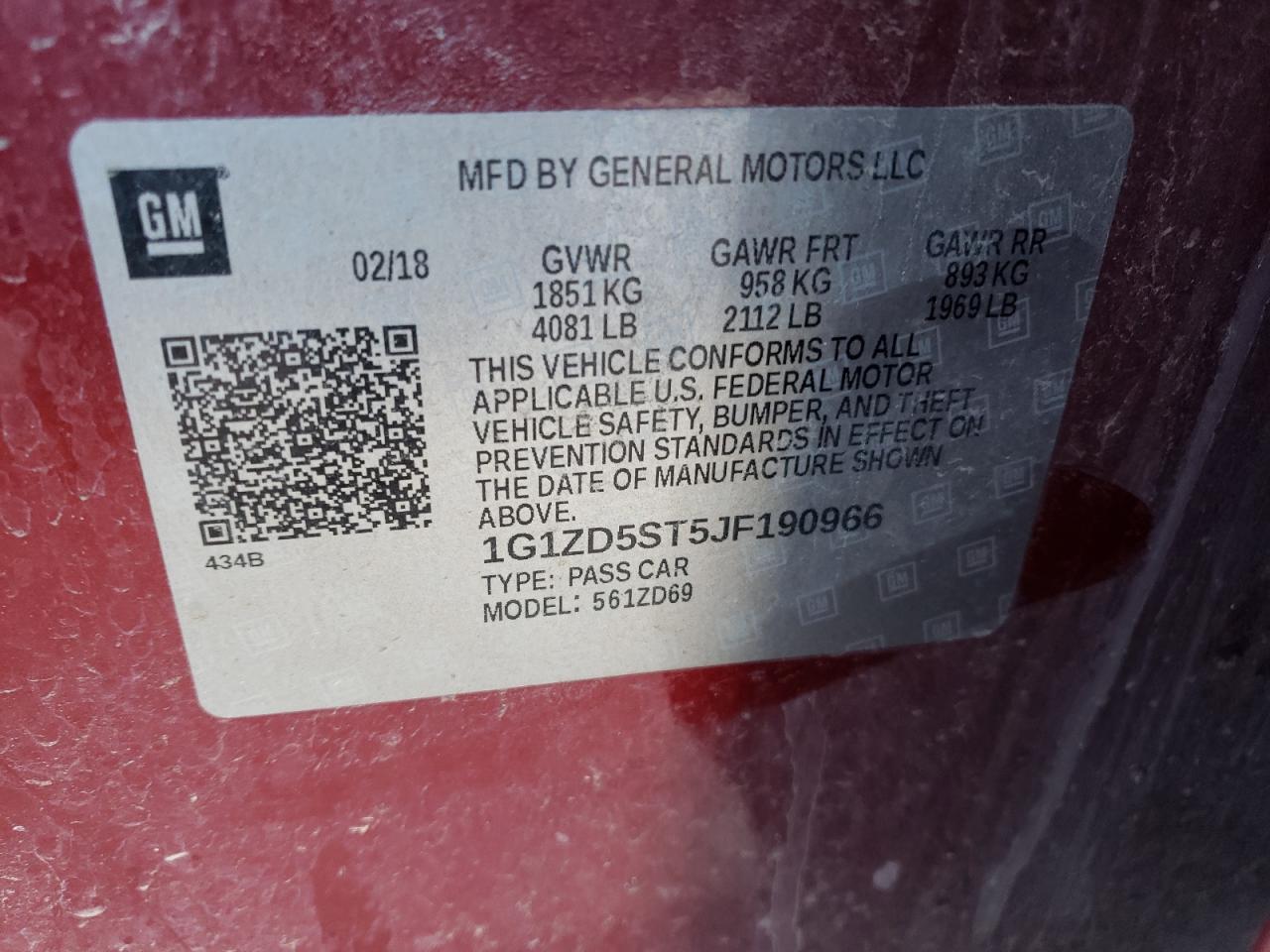 Photo 10 from auction – 2018 CHEVROLET MALIBU LT with VIN 1G1ZD5ST5JF190966