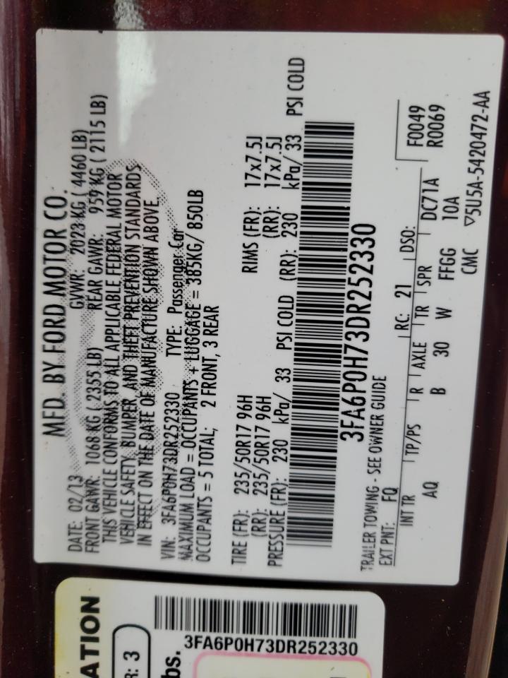 Photo 10 from auction – 2013 FORD FUSION SE with VIN 3FA6P0H73DR252330